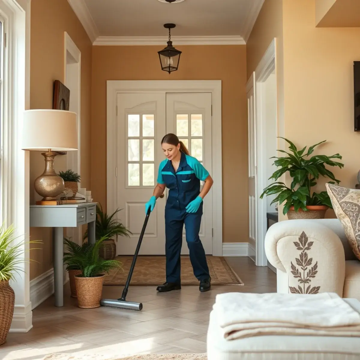 Professional cleaner working inside a Allentown, New Jersey home