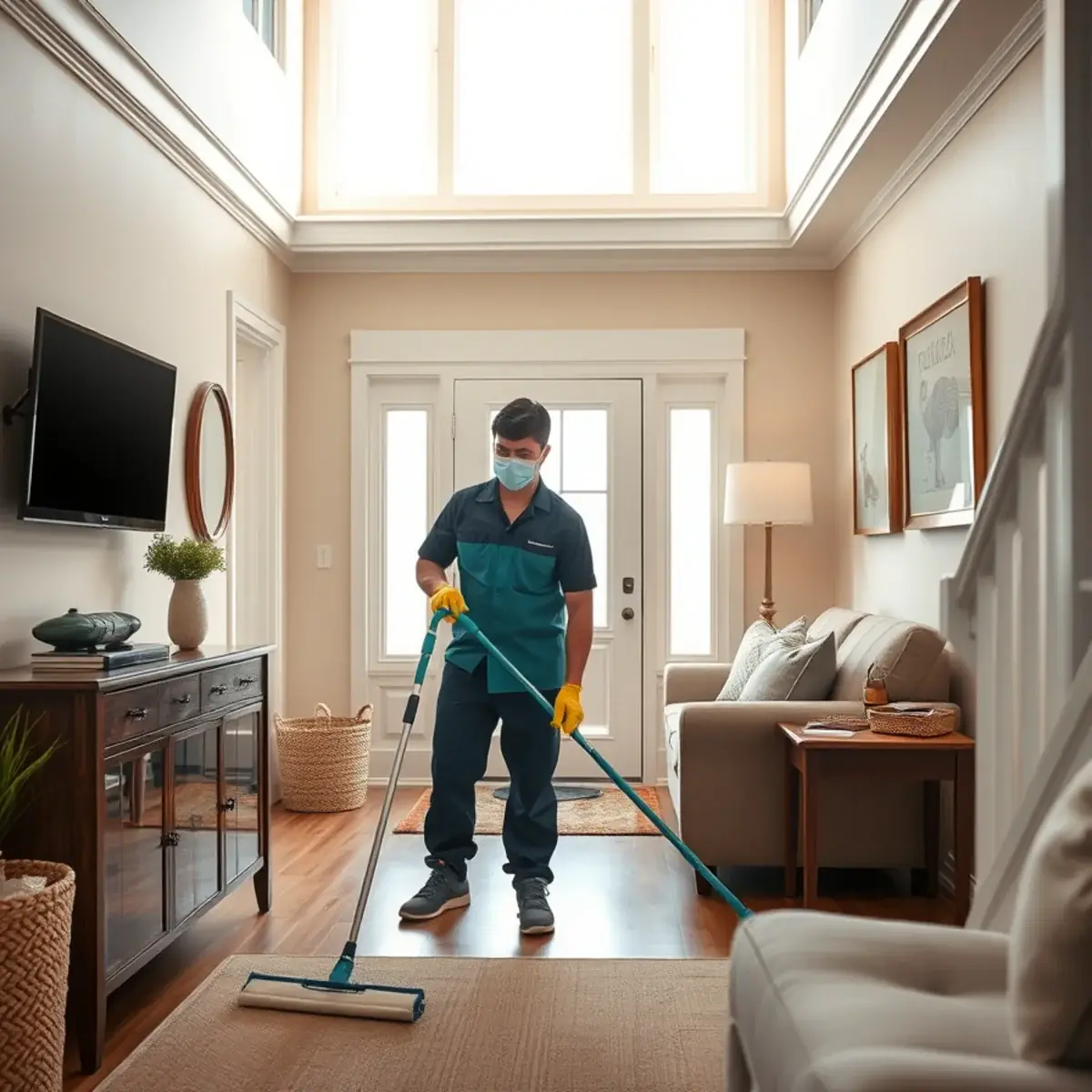 Professional cleaner working inside a Asbury Park, New Jersey home