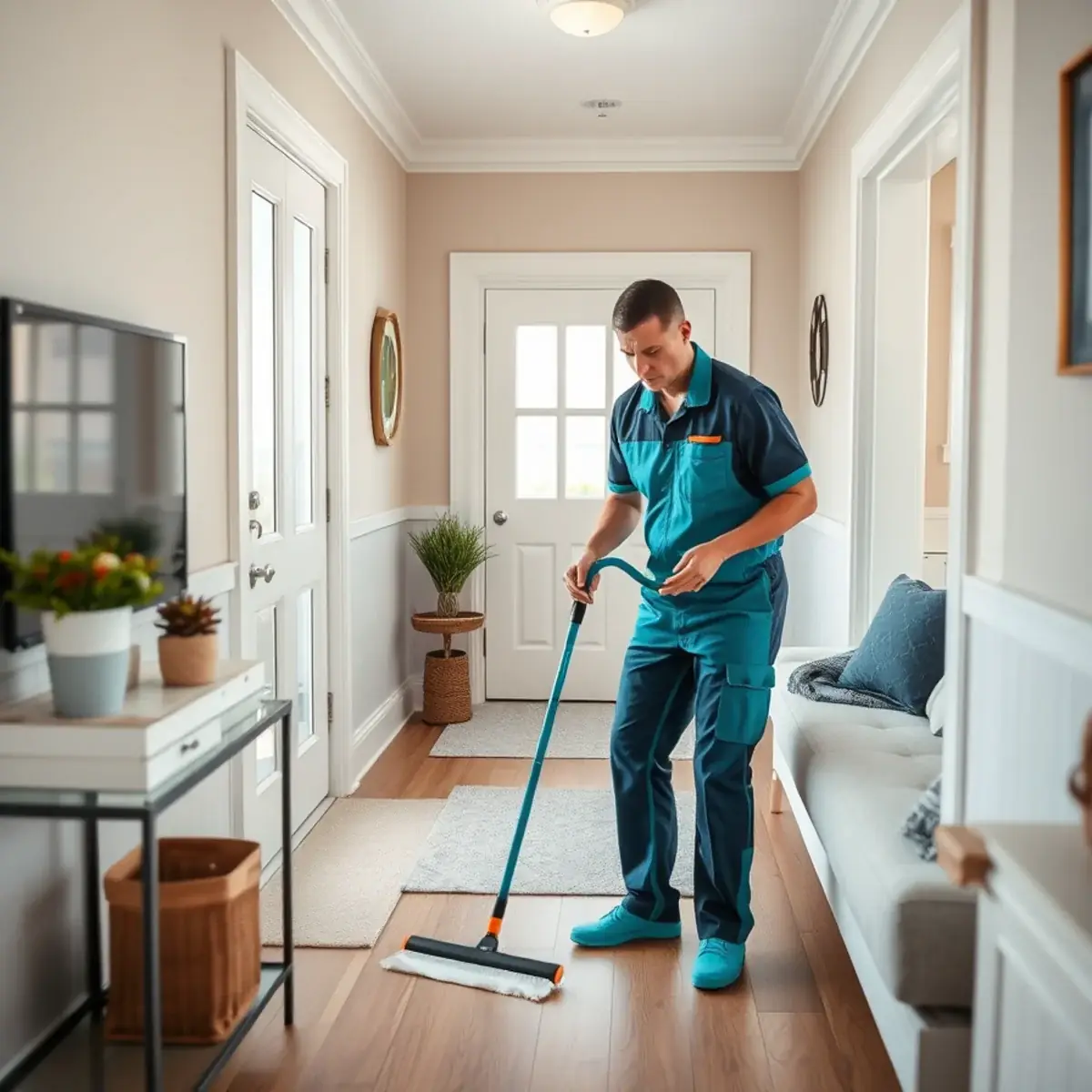 Professional cleaner working inside a Bay Head, New Jersey home