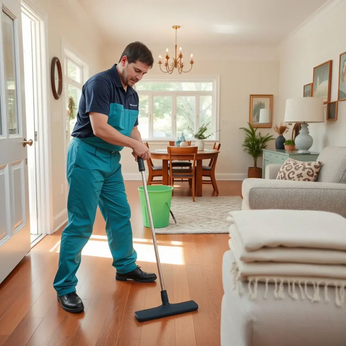 Professional cleaner working inside a Bergenfield, New Jersey home
