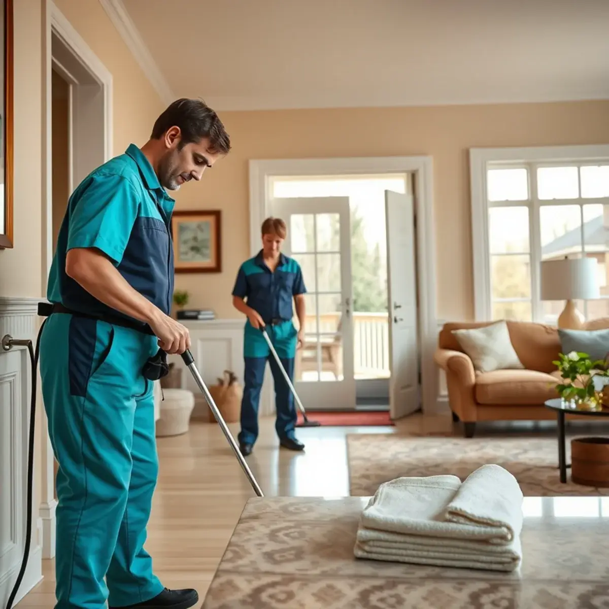 Professional cleaner working inside a Bernardsville, New Jersey home