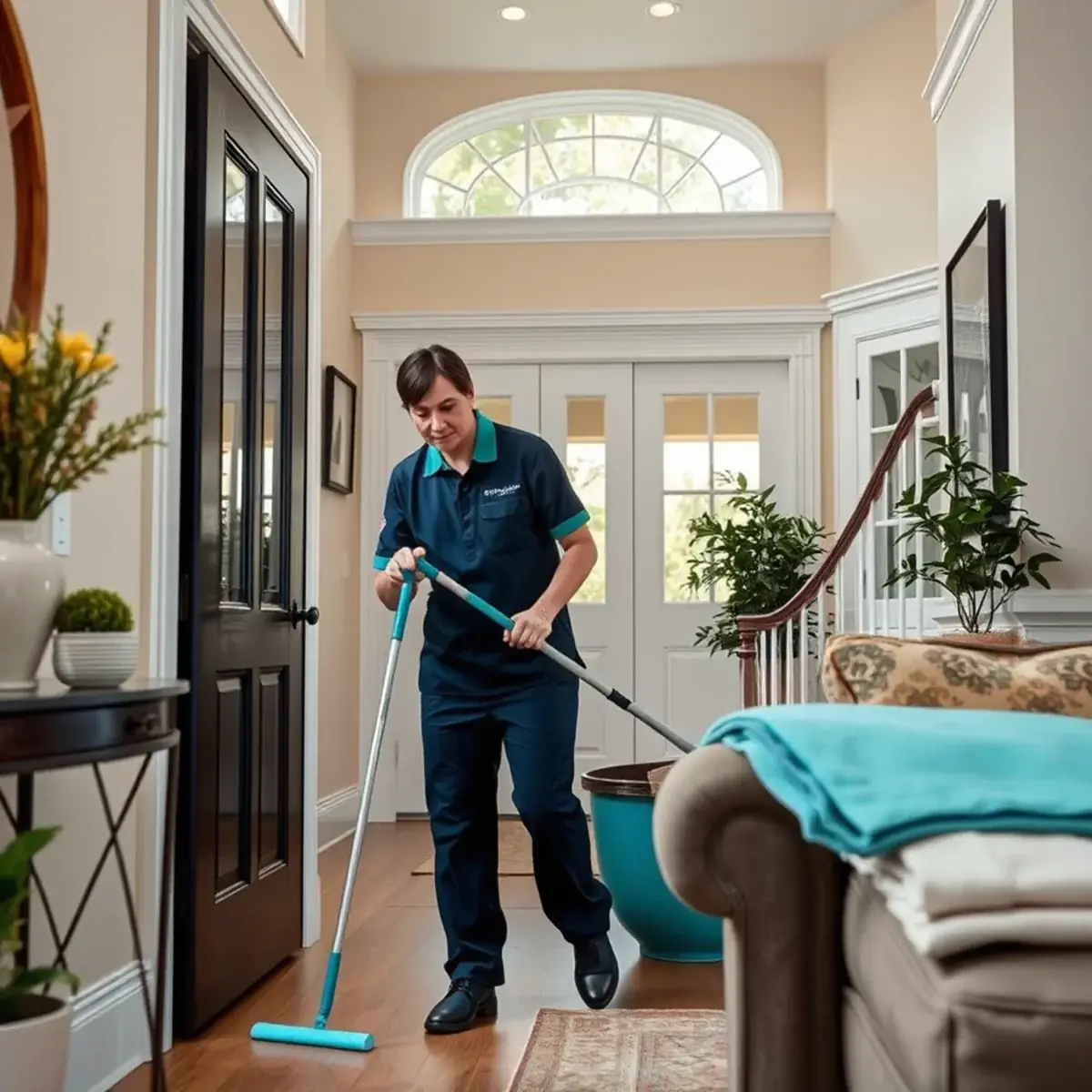 Professional cleaner working inside a Branchburg, New Jersey home