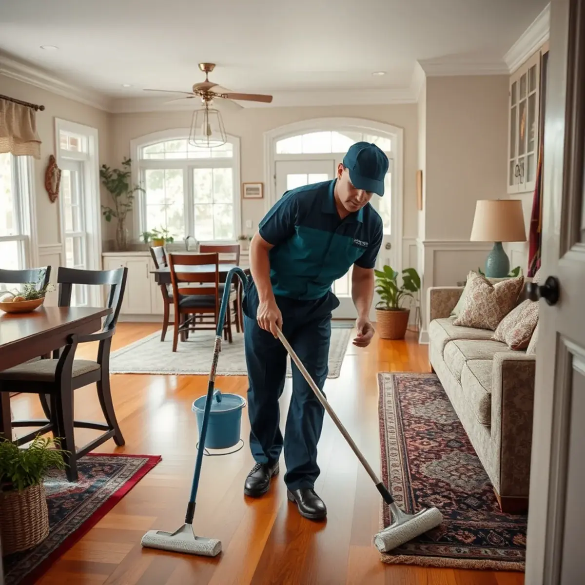 Professional cleaner working inside a Clayton, New Jersey home