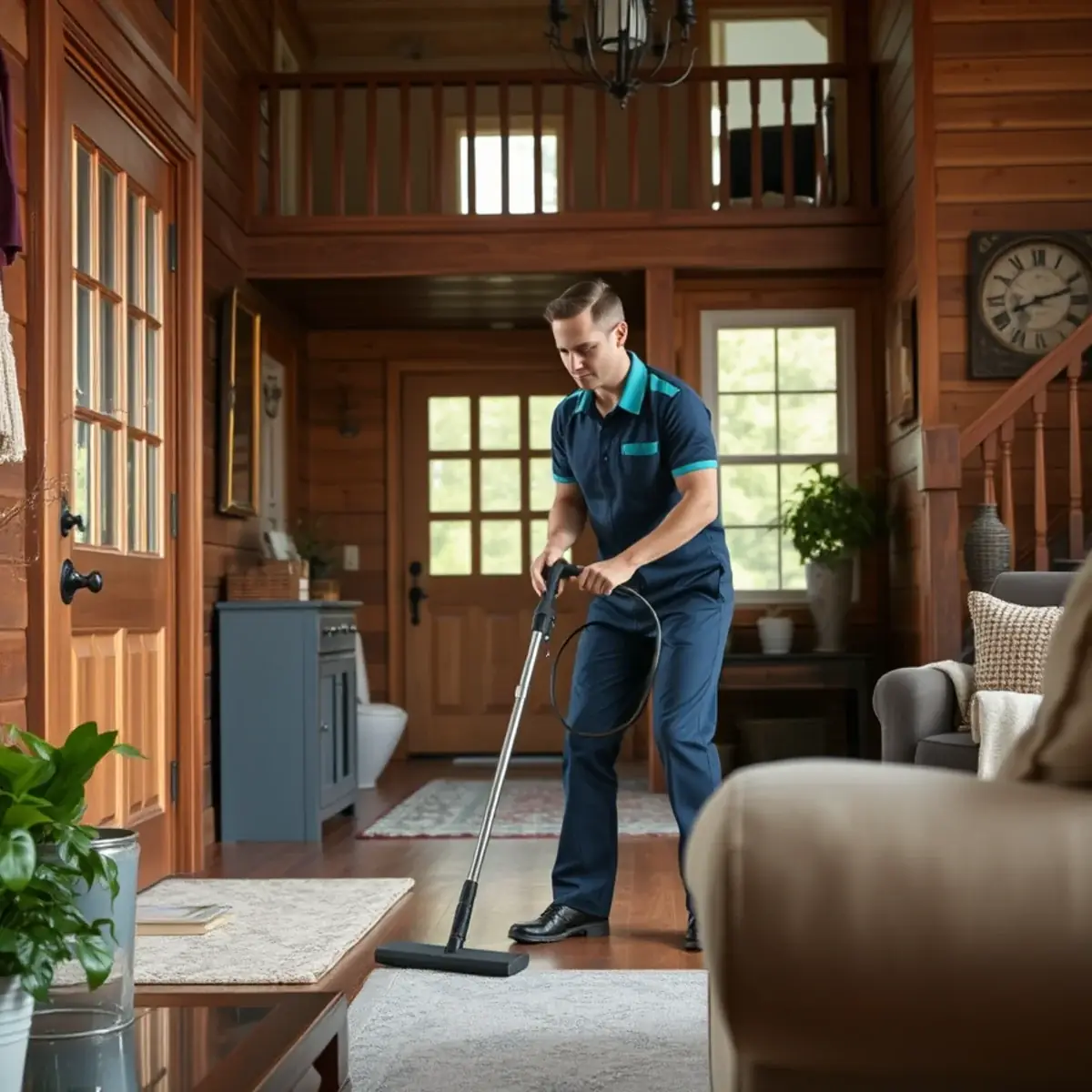 Professional cleaner working inside a Clinton, New Jersey home