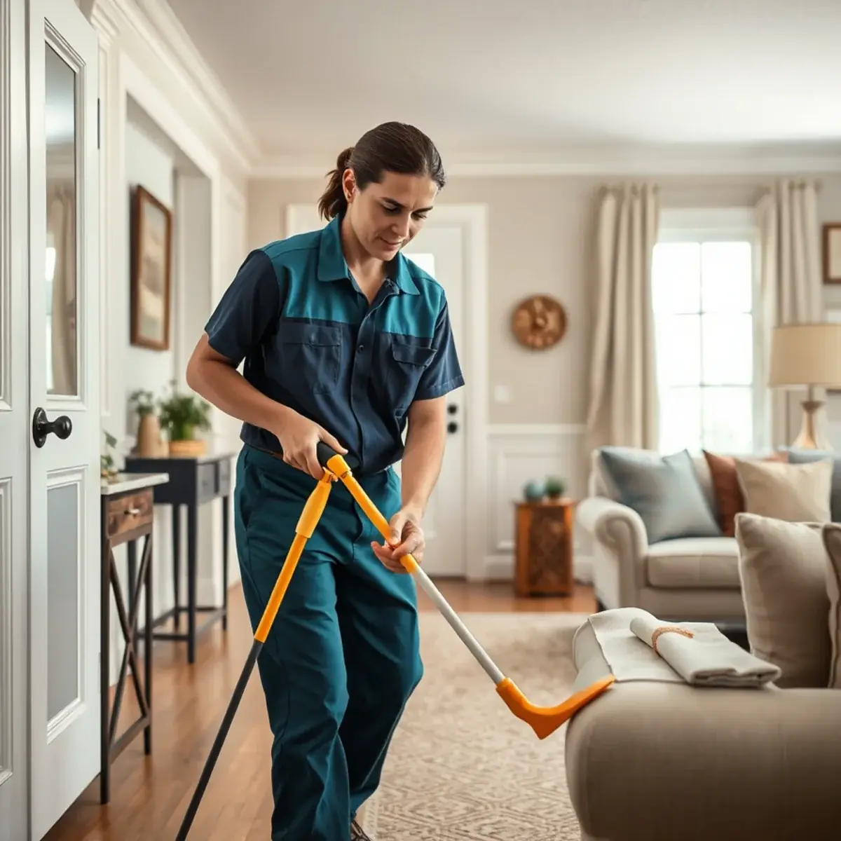 Professional cleaner working inside a Colts Neck, New Jersey home