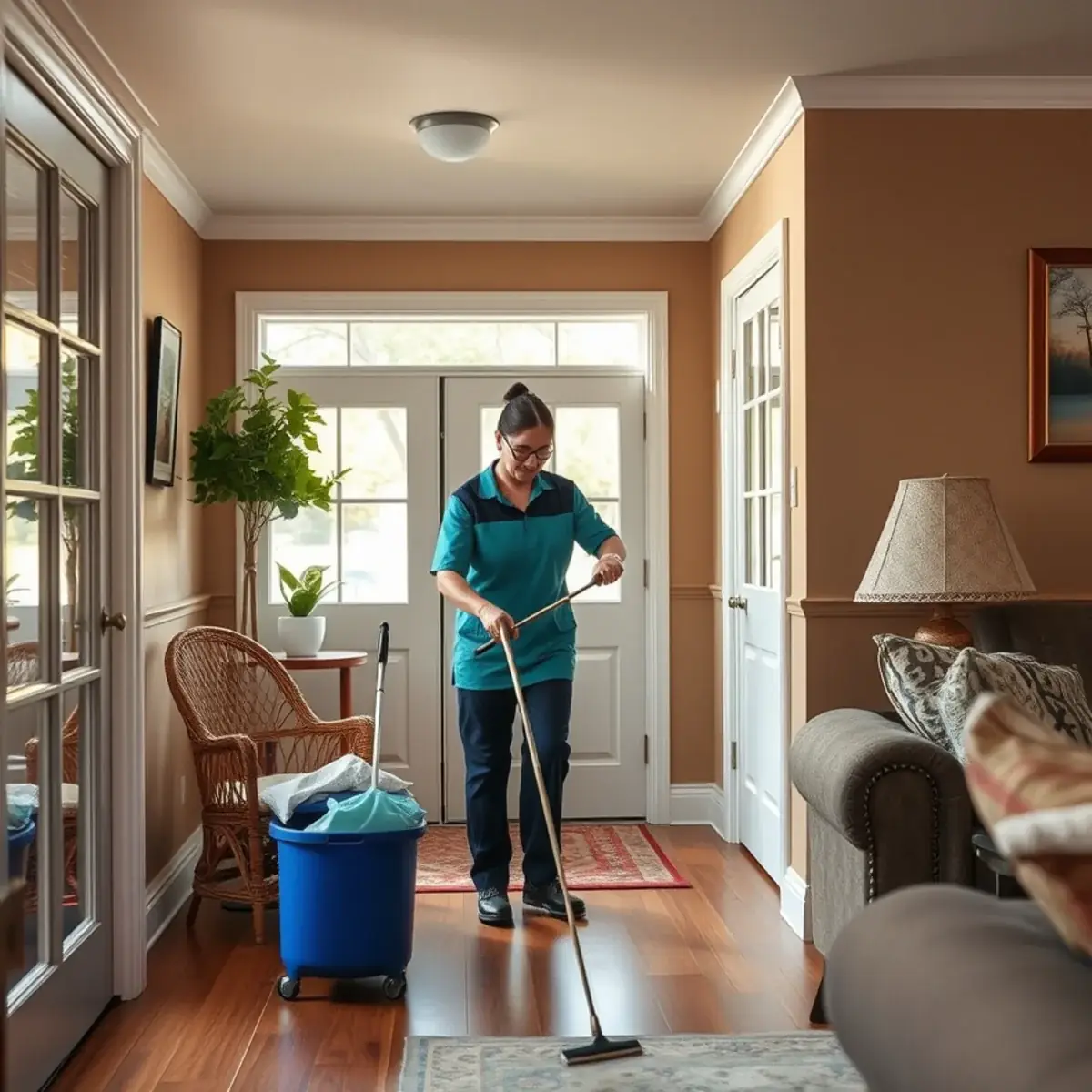 Professional cleaner working inside a Columbus, New Jersey home
