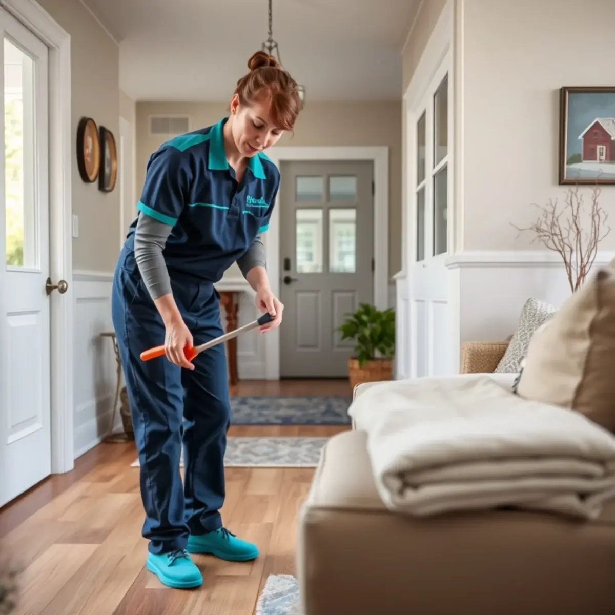 Professional cleaner working inside a Cranbury, New Jersey home
