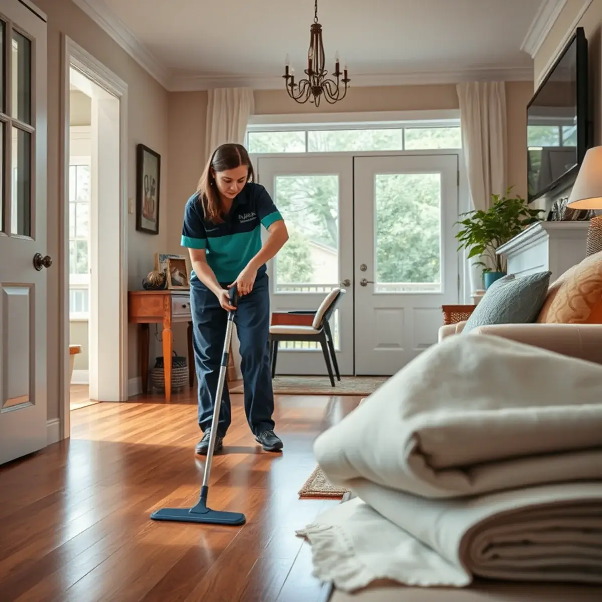Professional cleaner working inside a Dumont, New Jersey home