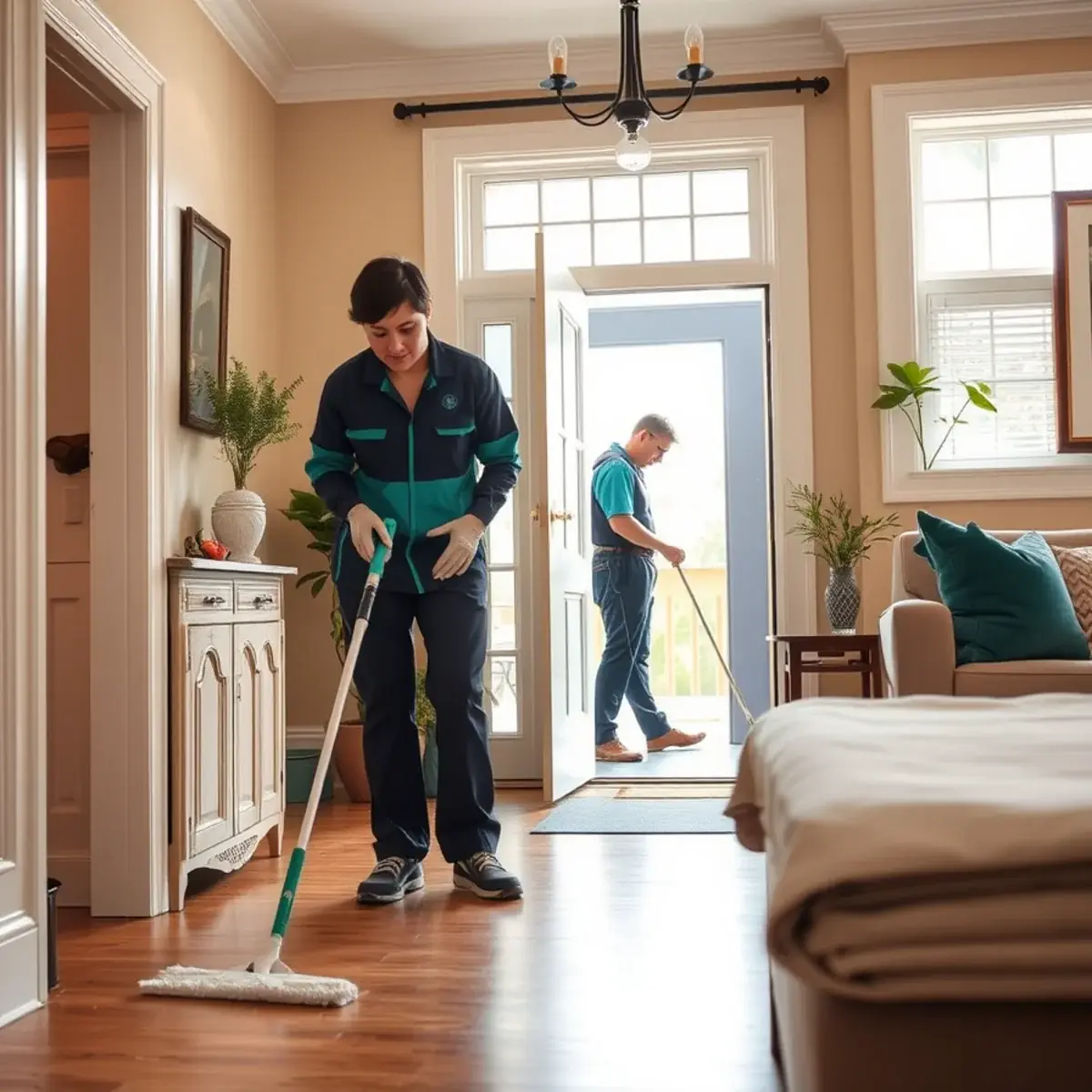 Professional cleaner working inside a East Orange, New Jersey home