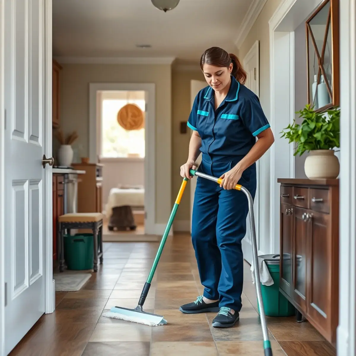 Professional cleaner working inside a Fairfield, New Jersey home