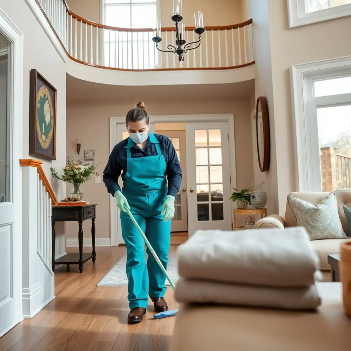 Professional cleaner working inside a Finderne, New Jersey home