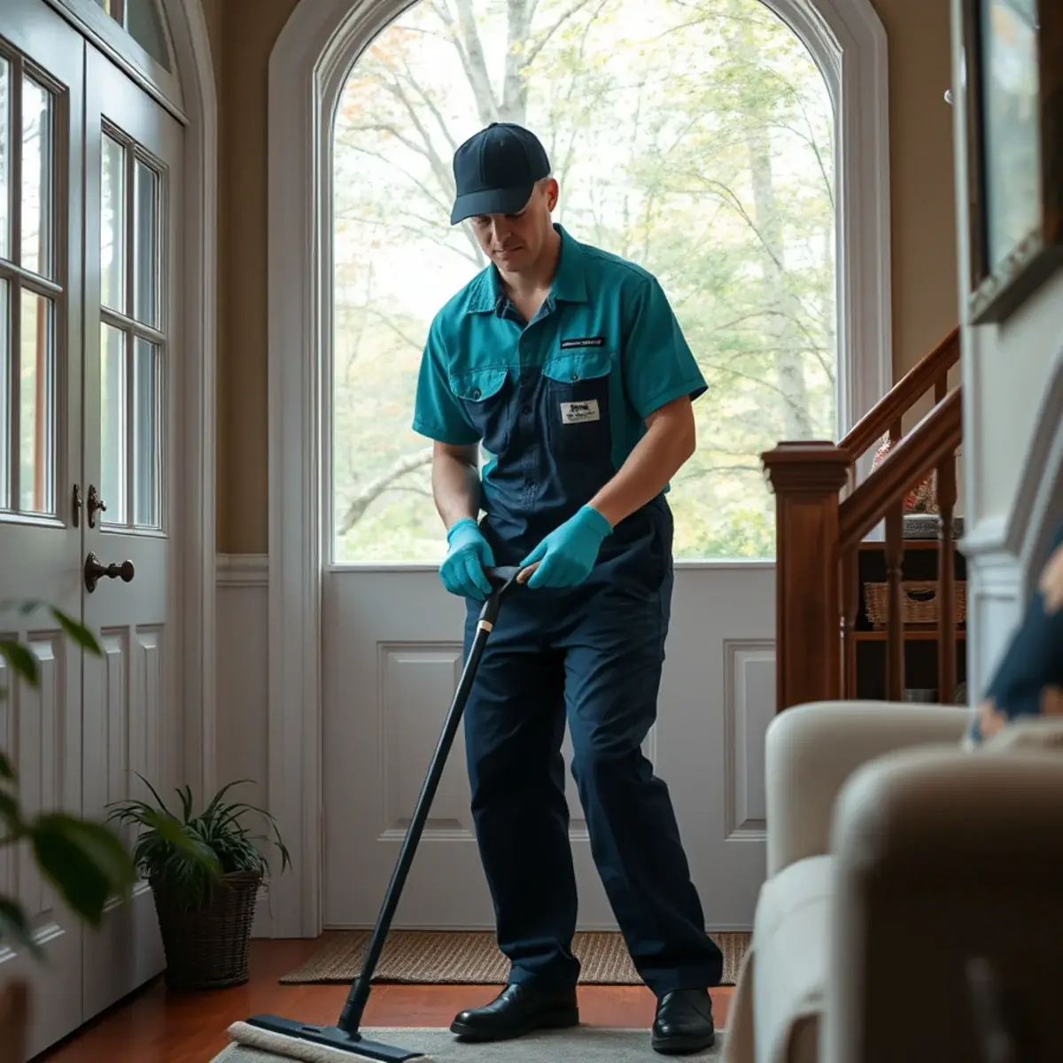 Professional cleaner working inside a Florham Park, New Jersey home