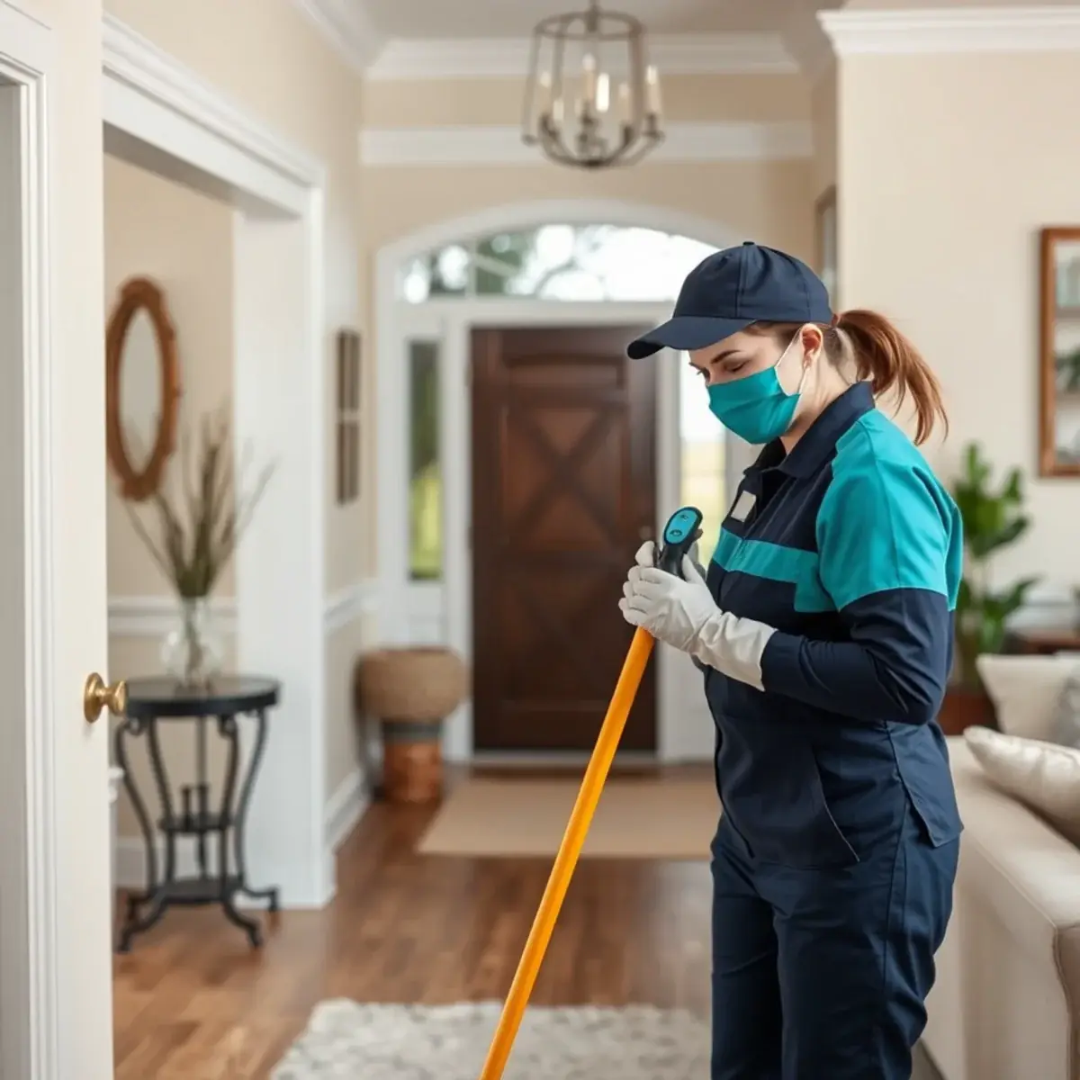 Professional cleaner working inside a Franklin Township, New Jersey home