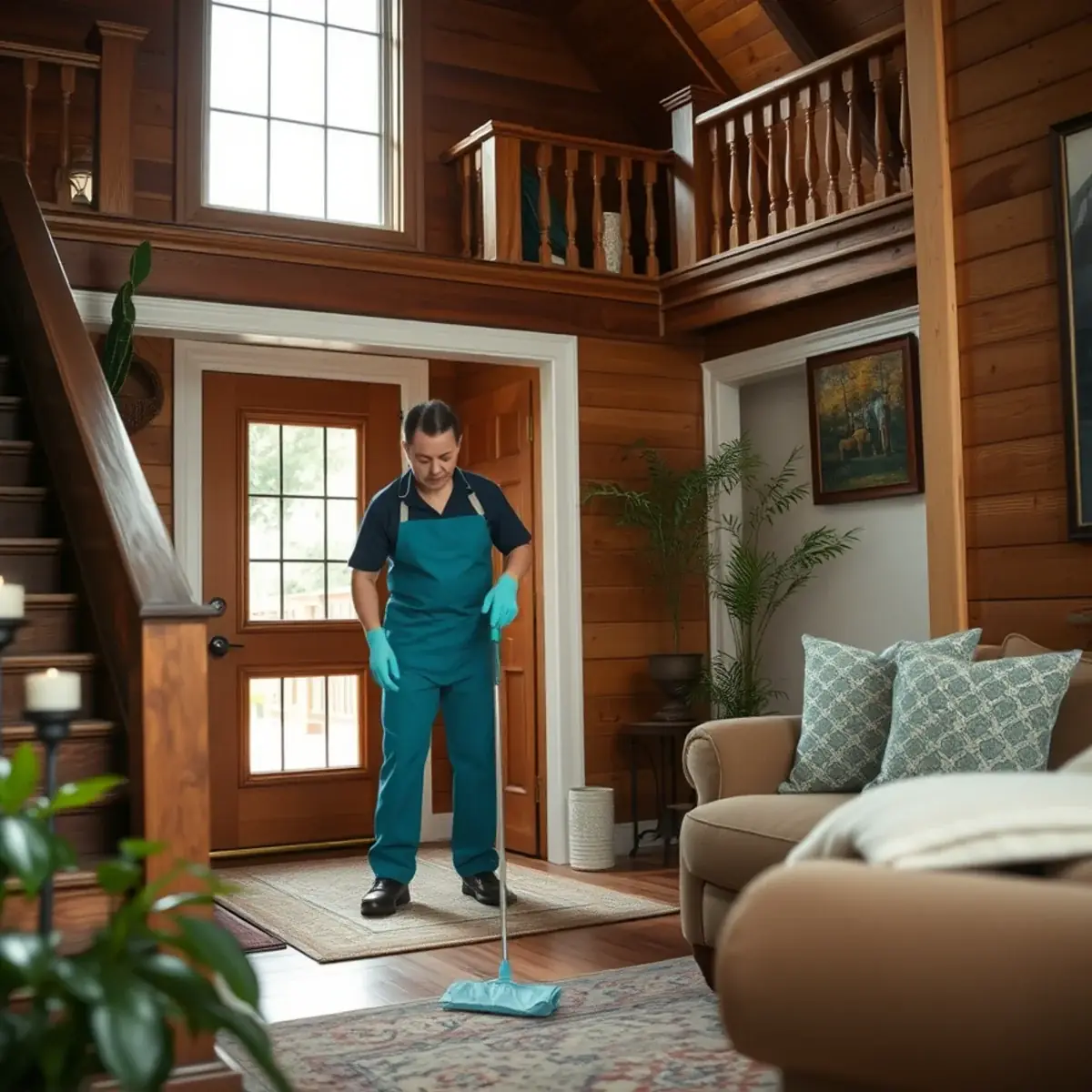 Professional cleaner working inside a Frenchtown, New Jersey home