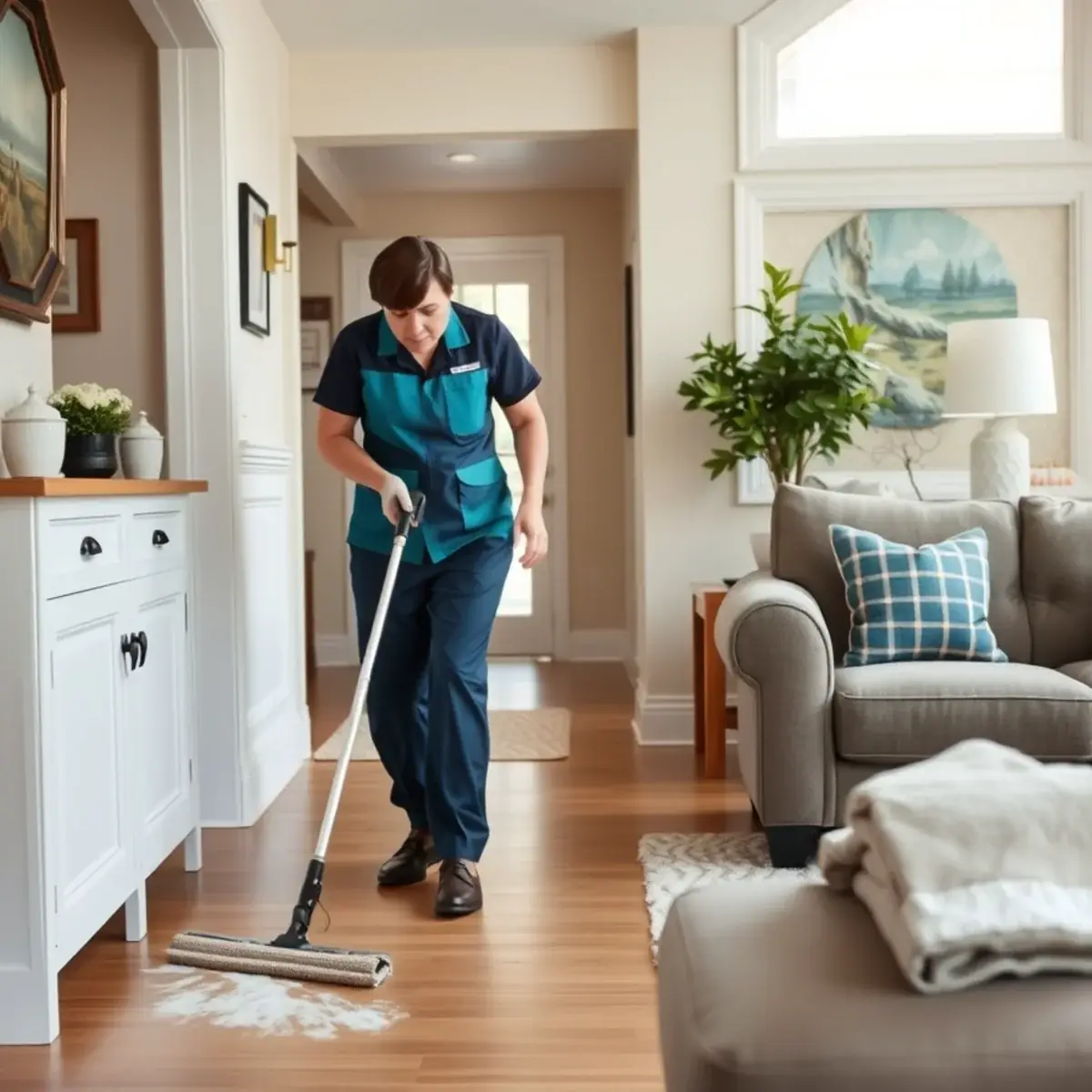Professional cleaner working inside a Galloway, New Jersey home