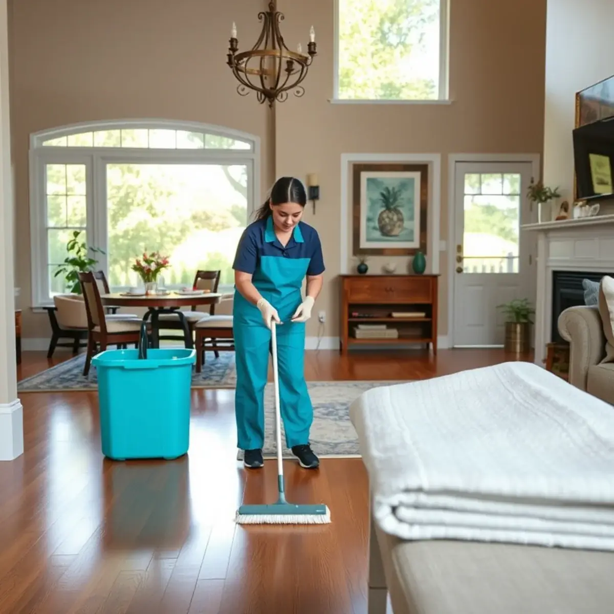 Professional cleaner working inside a Garfield, New Jersey home