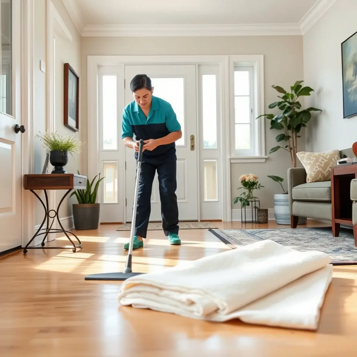 Professional cleaner working inside a Glen Ridge, New Jersey home