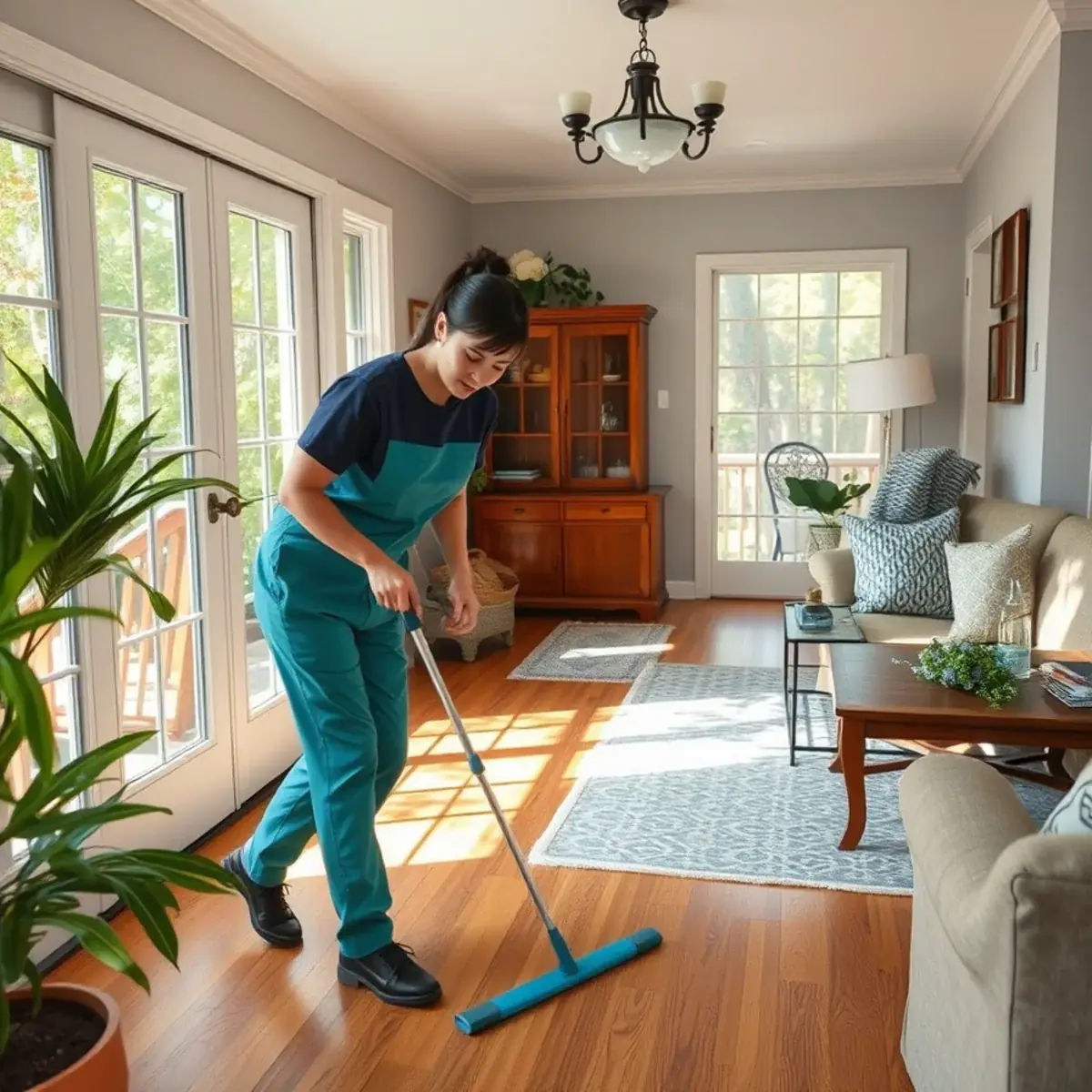 Professional cleaner working inside a Glen Rock, New Jersey home