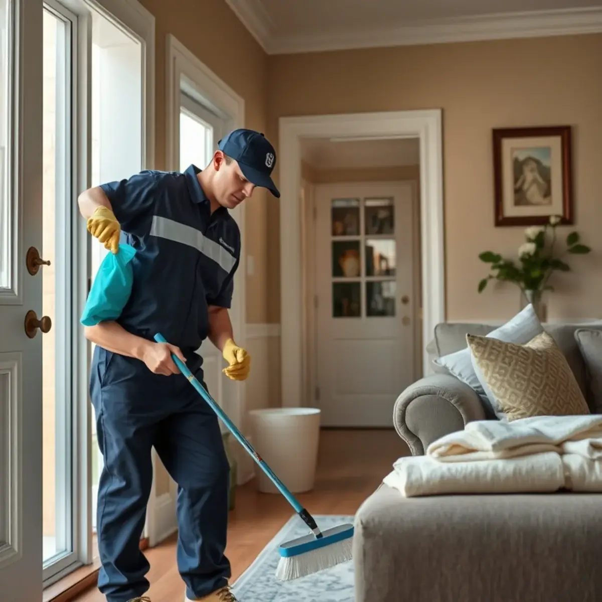 Professional cleaner working inside a Gloucester City, New Jersey home