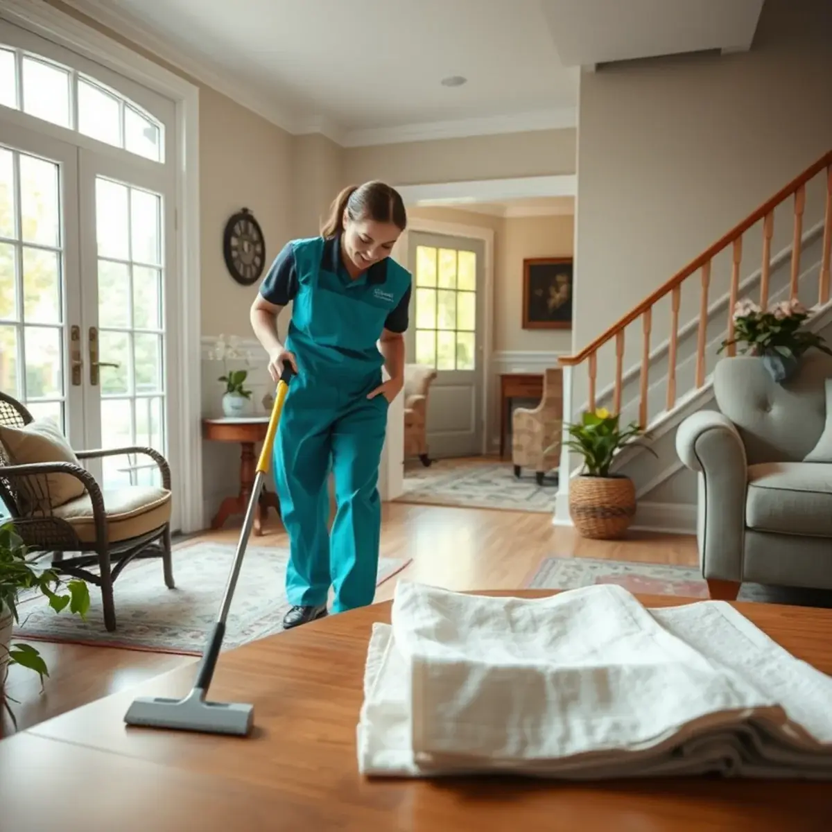 Professional cleaner working inside a Great Meadows, New Jersey home