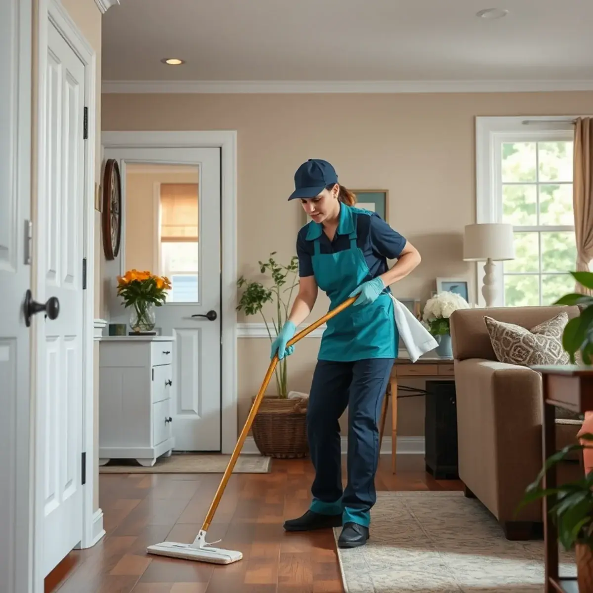 Professional cleaner working inside a Groveville, New Jersey home