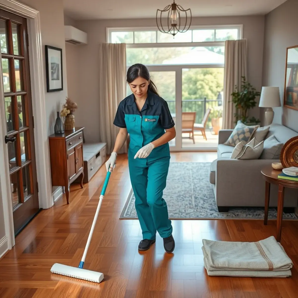 Professional cleaner working inside a Hackensack, New Jersey home