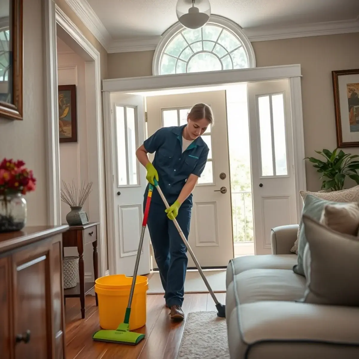 Professional cleaner working inside a Haddonfield, New Jersey home