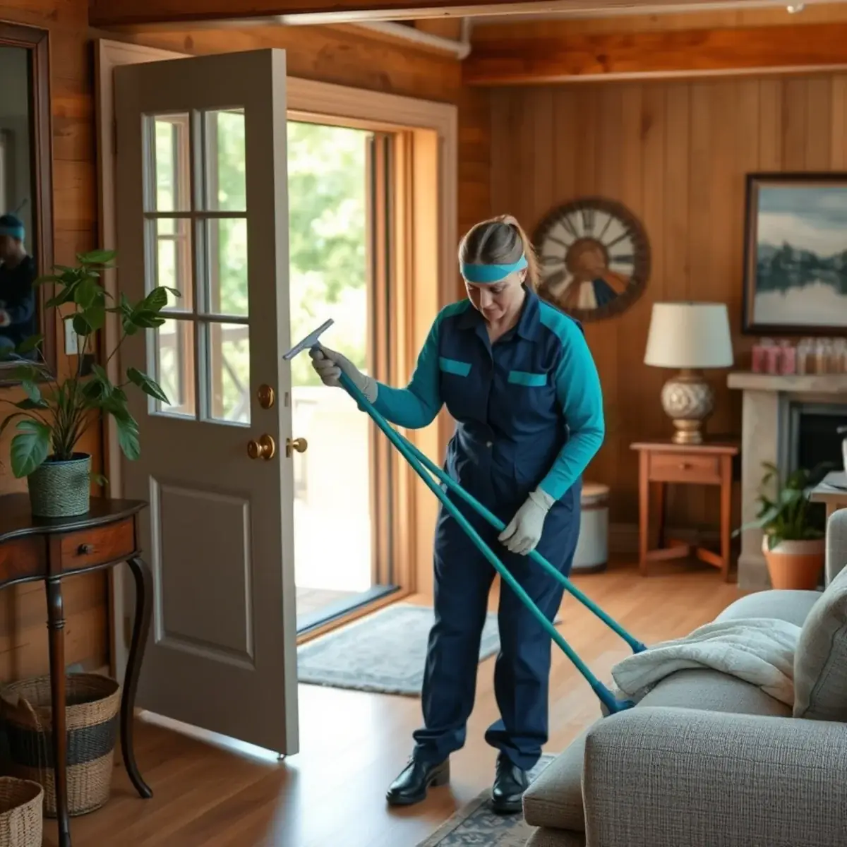 Professional cleaner working inside a Hampton, New Jersey home