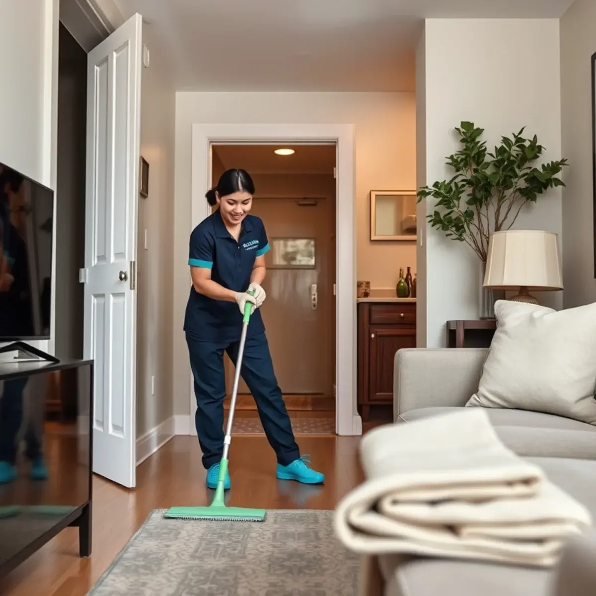 Professional cleaner working inside a Harrison, New Jersey home