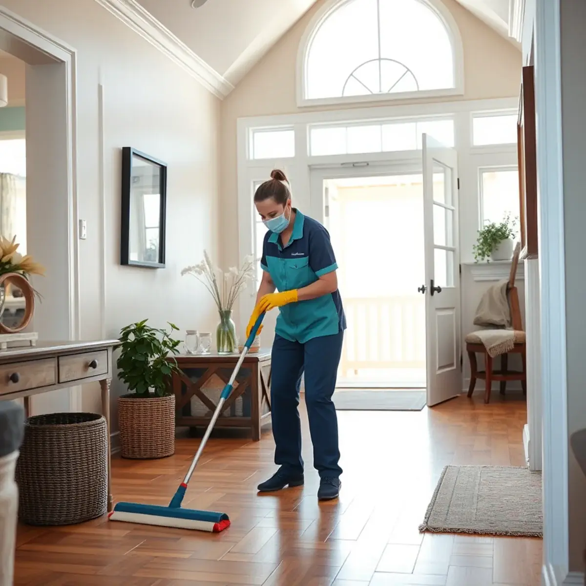 Professional cleaner working inside a Harvey Cedars, New Jersey home