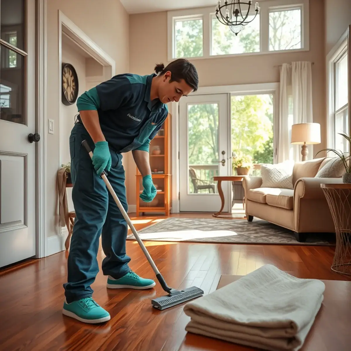 Professional cleaner working inside a Hasbrouck Heights, New Jersey home