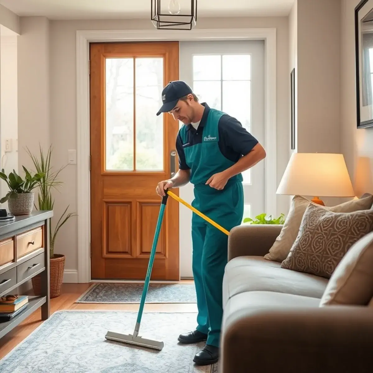 Professional cleaner working inside a Hawthorne, New Jersey home