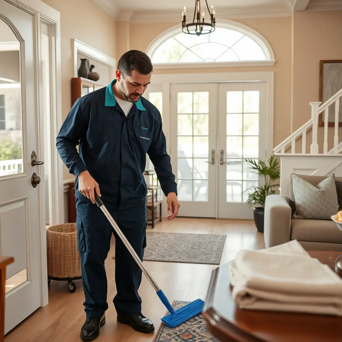 Professional cleaner working inside a Hazlet, New Jersey home