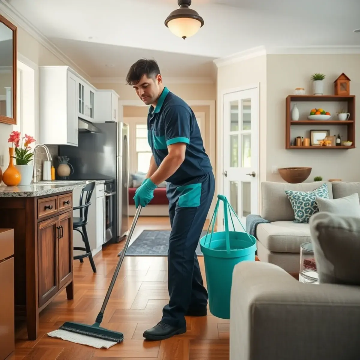 Professional cleaner working inside a Helmetta, New Jersey home