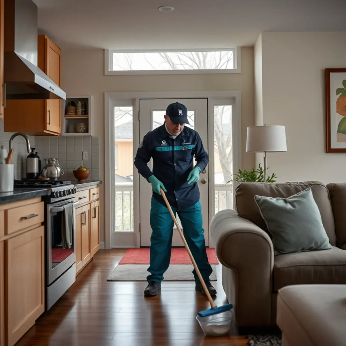 Professional cleaner working inside a Hillside, New Jersey home