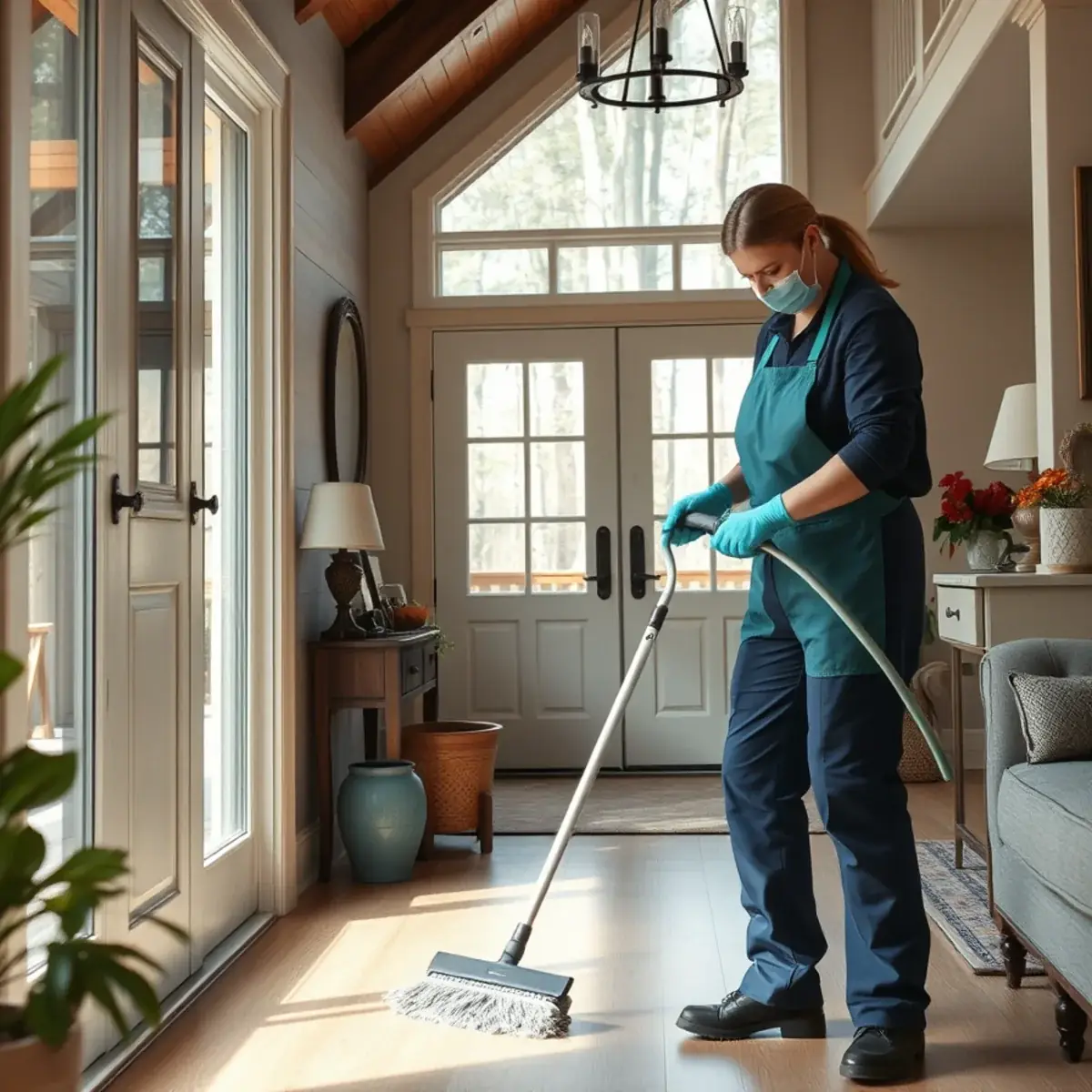 Professional cleaner working inside a Hopatcong, New Jersey home