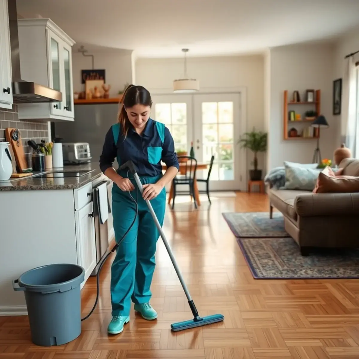 Professional cleaner working inside a Jamesburg, New Jersey home
