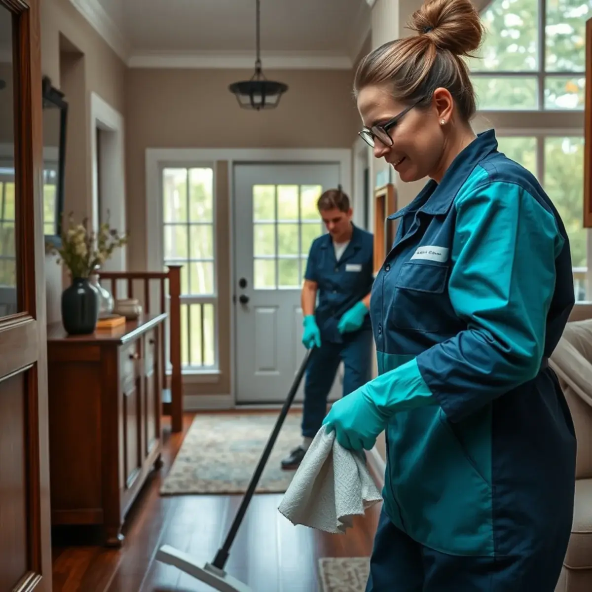 Professional cleaner working inside a Kinnelon, New Jersey home