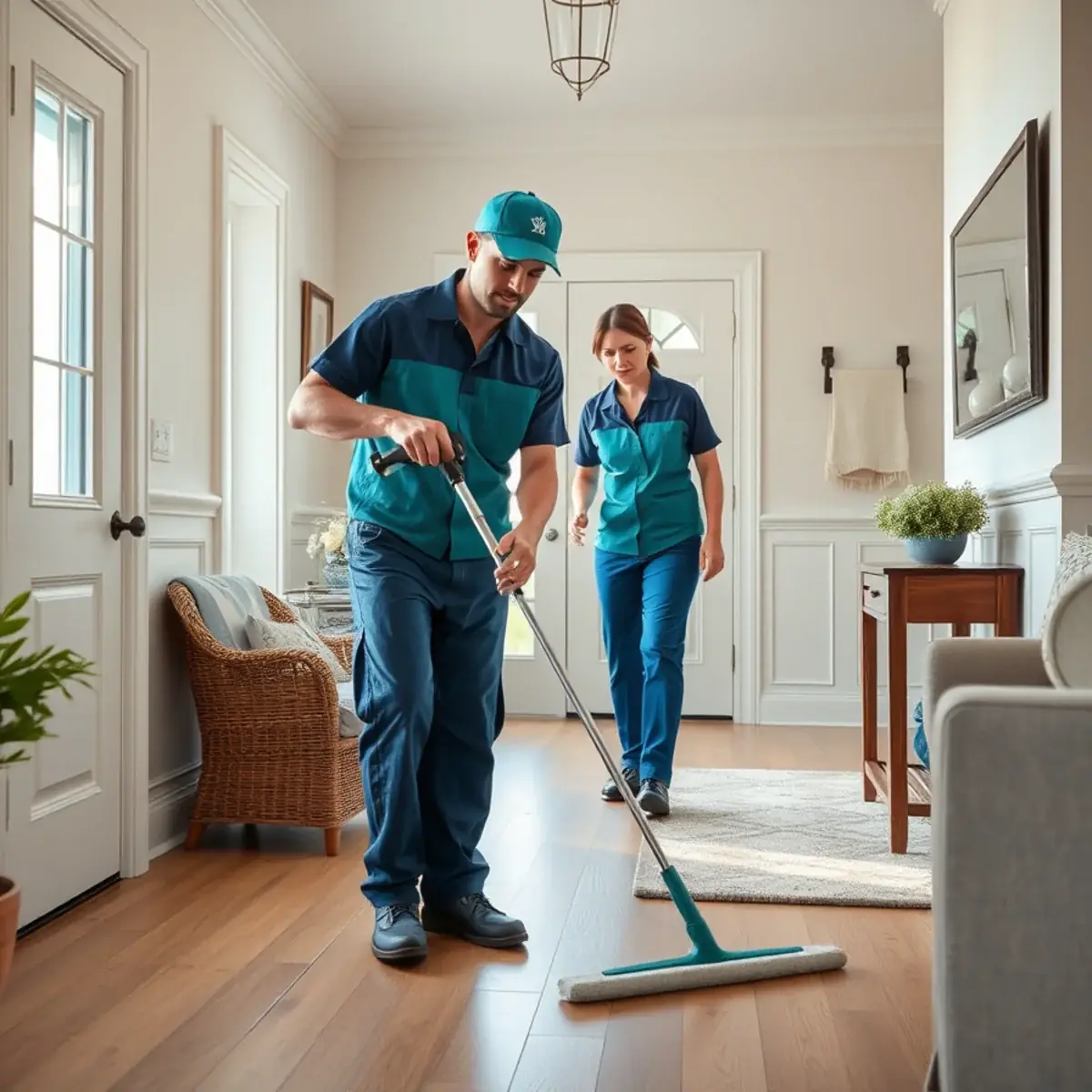 Professional cleaner working inside a Lake Como, New Jersey home