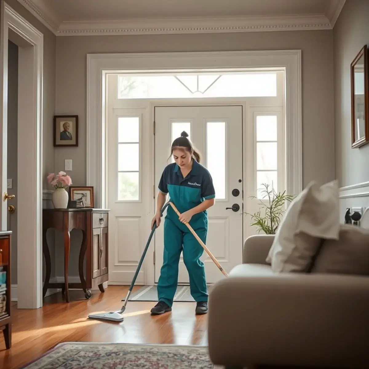Professional cleaner working inside a Lawnside, New Jersey home