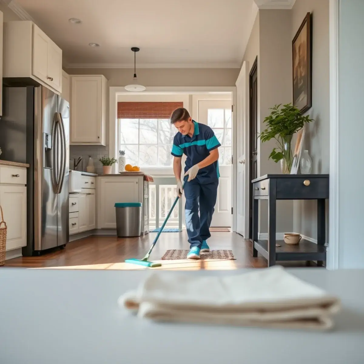 Professional cleaner working inside a Lawrence, New Jersey home