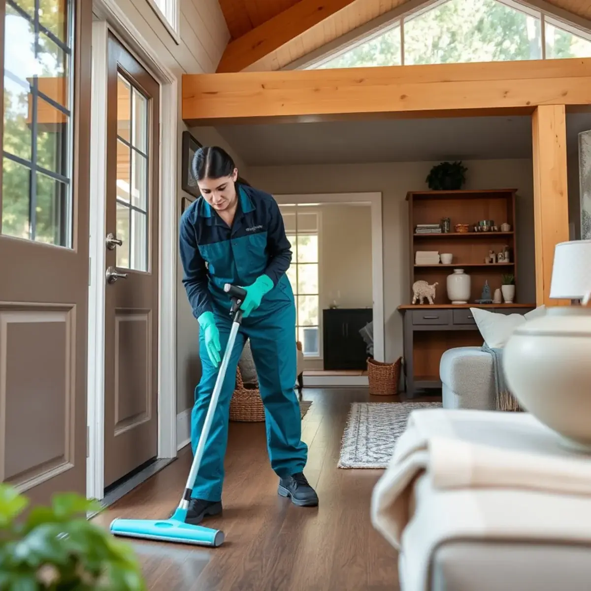 Professional cleaner working inside a Layton, New Jersey home