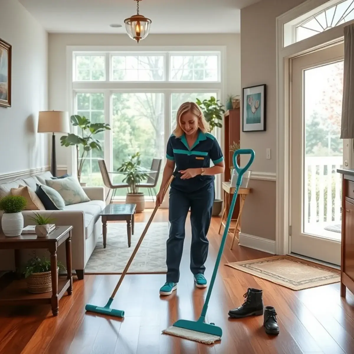 Professional cleaner working inside a Leonia, New Jersey home