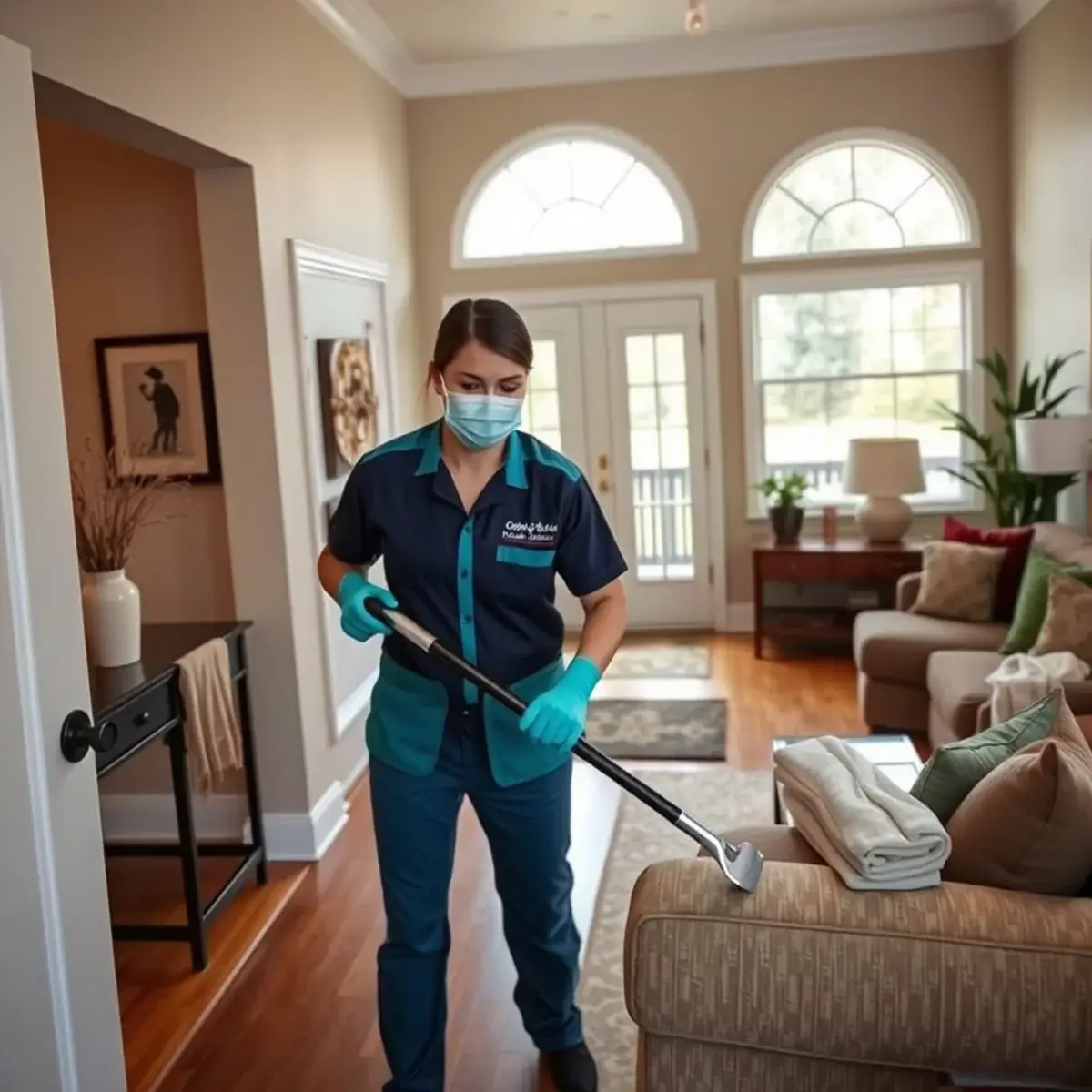 Professional cleaner working inside a Liberty Corner, New Jersey home