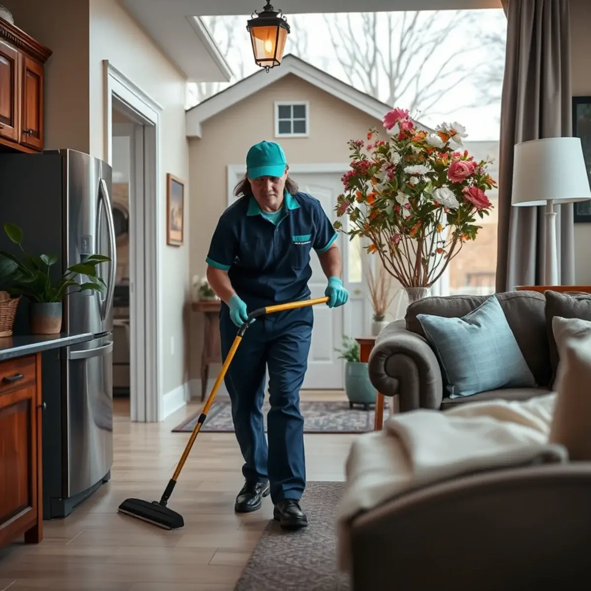 Professional cleaner working inside a Linden, New Jersey home