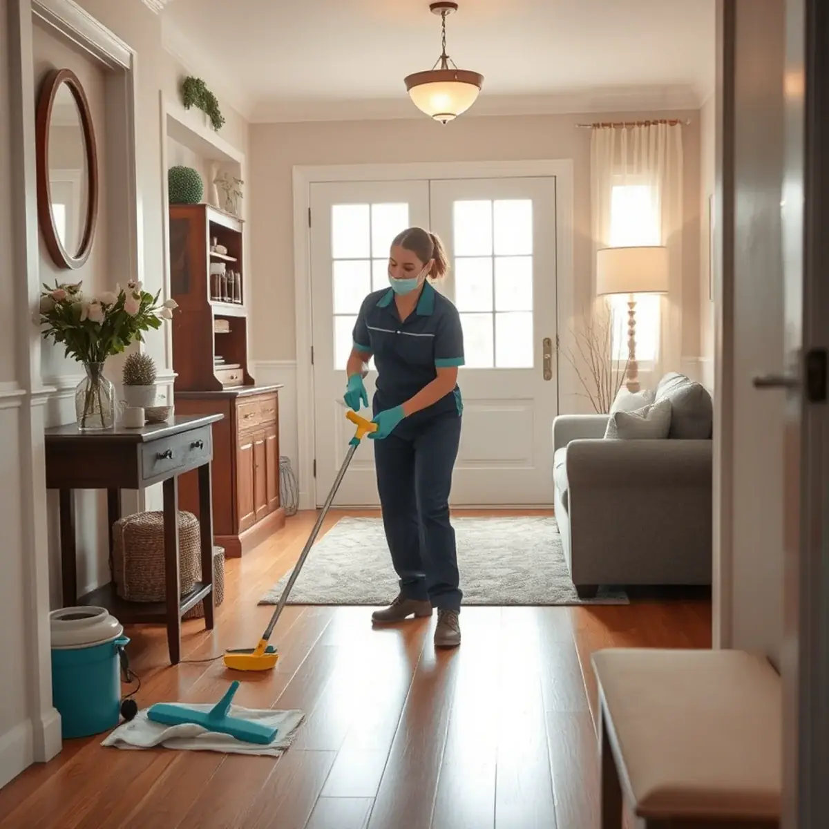 Professional cleaner working inside a Linwood, New Jersey home