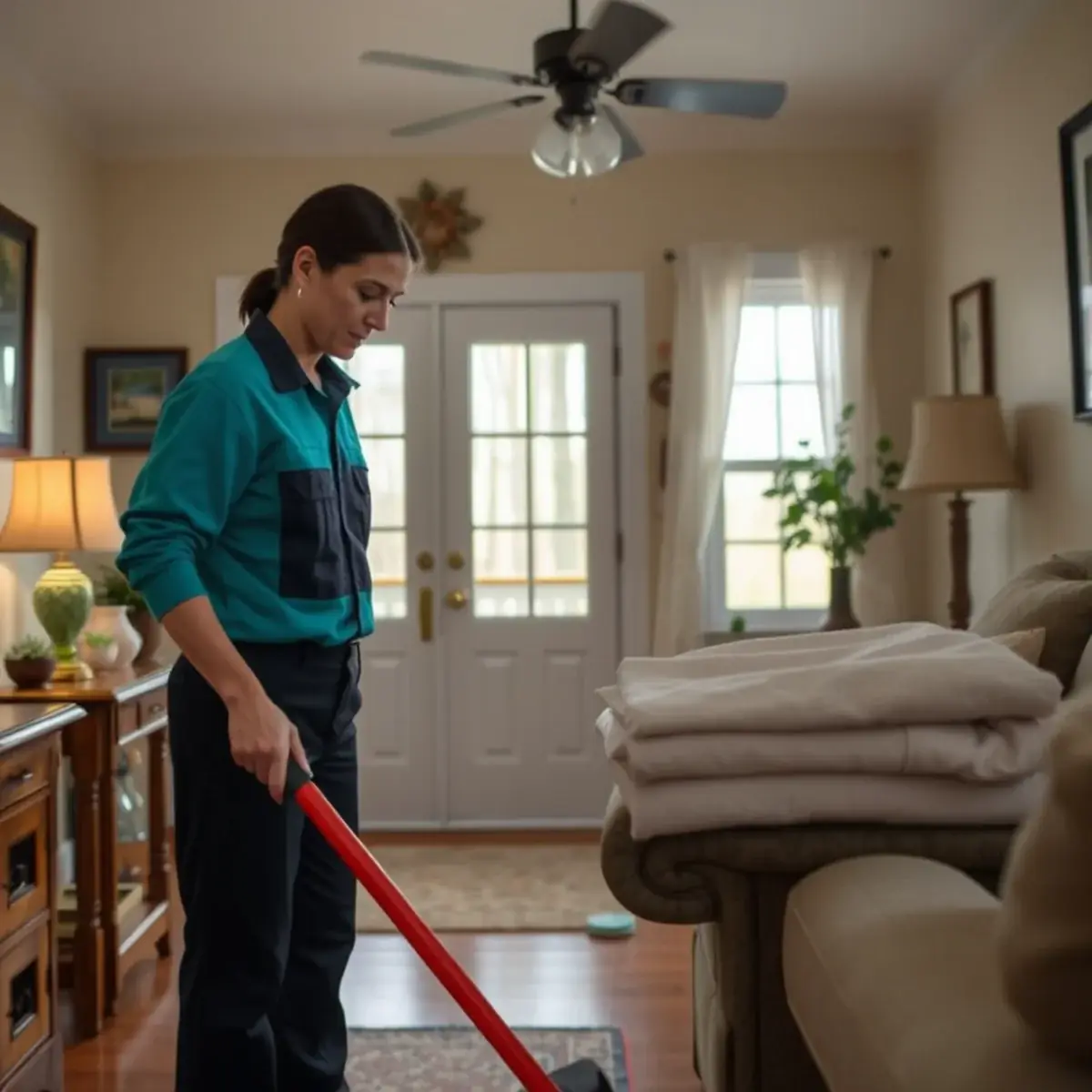Professional cleaner working inside a Little Falls, New Jersey home