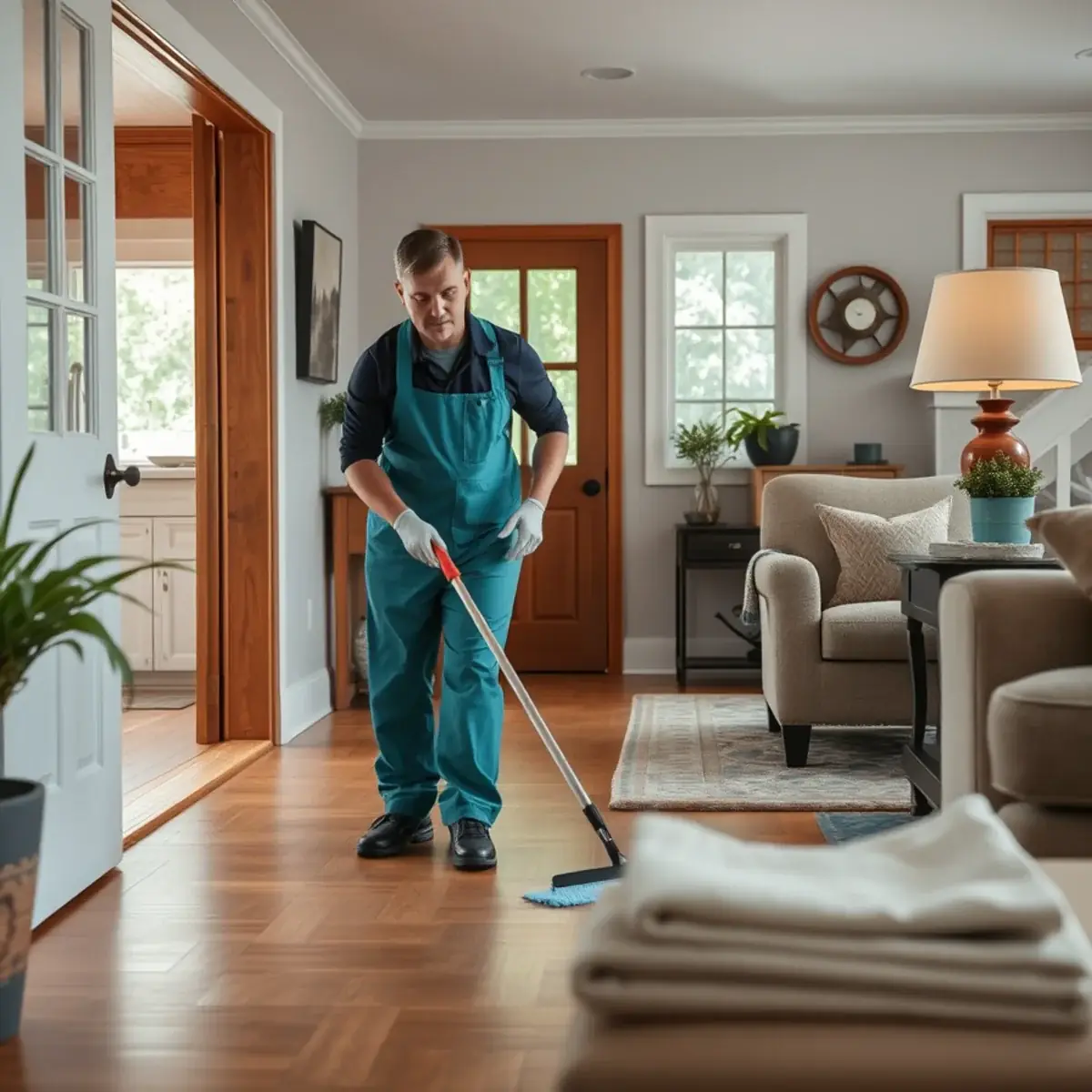 Professional cleaner working inside a Lower Alloways Creek, New Jersey home