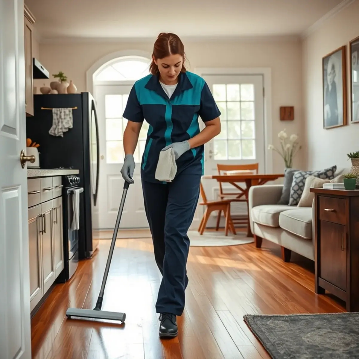 Professional cleaner working inside a Madison Park, New Jersey home