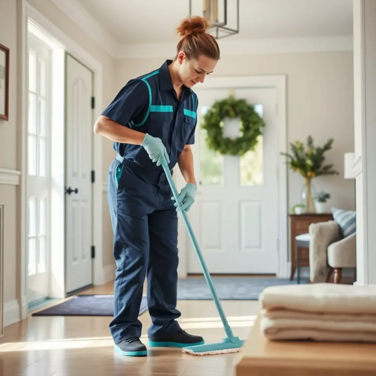 Professional cleaner working inside a Manalapan, New Jersey home